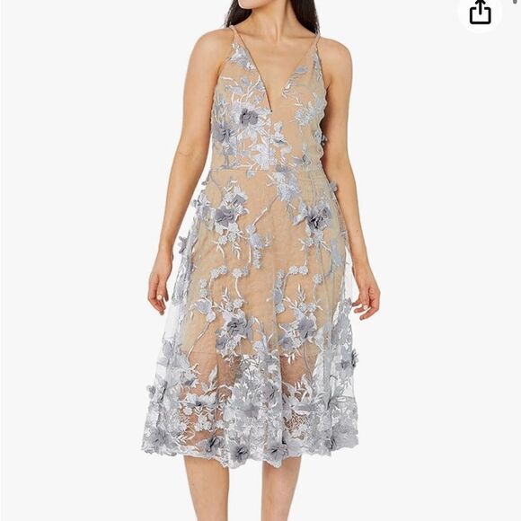 NWT Dress The Population Audrey Spaghetti Strap Midi A-line 3D Floral Dress-Q2 - Picture 1 of 7
